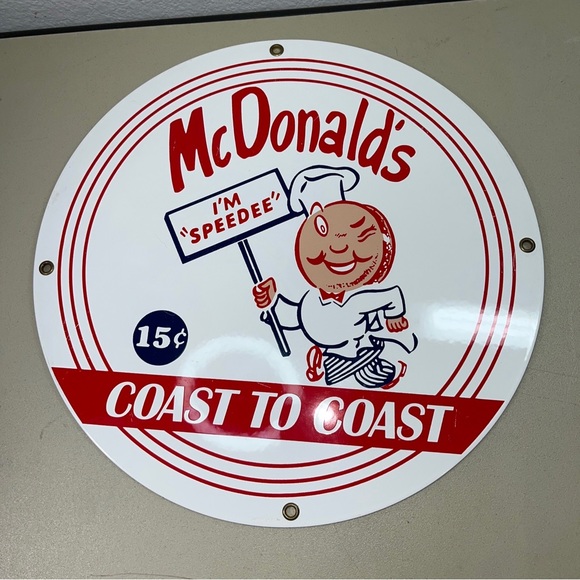 Retro McDONALD’S I'm Speedee 15€ Coast to Coast PORCELAIN SIGN Steel Classic - Picture 2 of 4